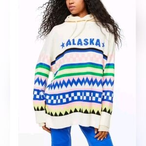 Sz S New H&M Divided Women's Cream Patterned Oversized Jacquard Knit Jumper